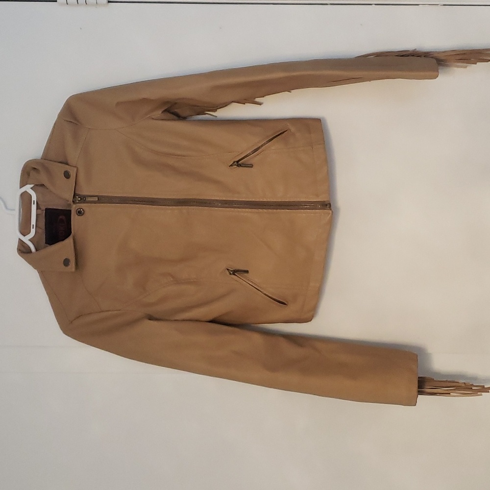 Faux leather jacket with fringe, western style